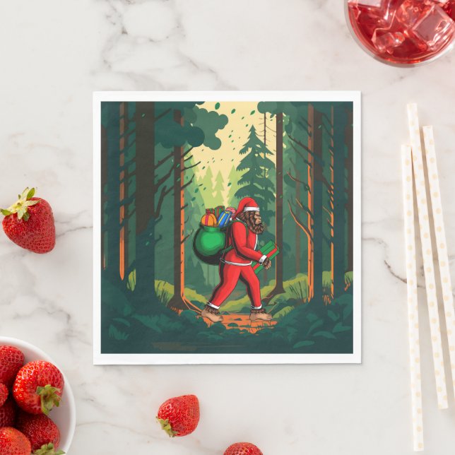 Bigfoot Santa Claus Sack of Gifts  Napkin (Insitu)
