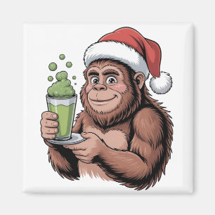 Bigfoot Santa Funny Sasquatch Holding Matcha Xmas Magnet