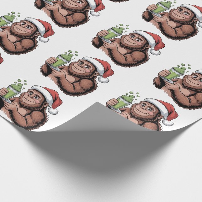 Bigfoot Santa Funny Sasquatch Holding Matcha Xmas Wrapping Paper (Corner)