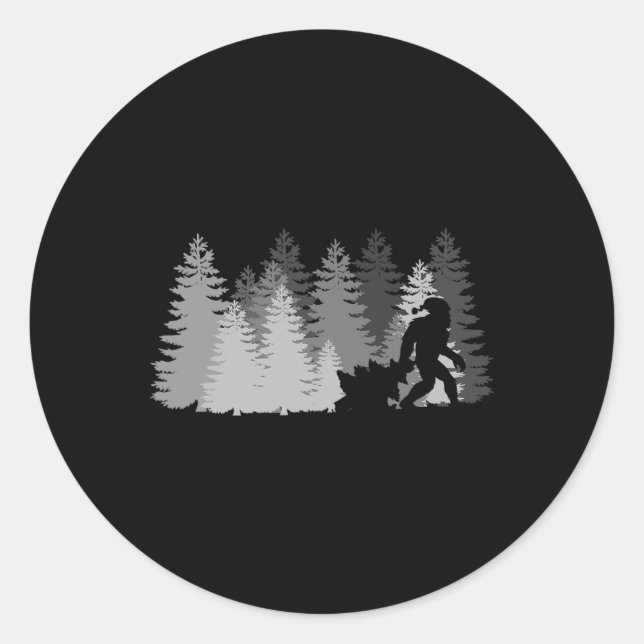 bigfoot santa hat christmas tree in the forest xma classic round sticker (Front)