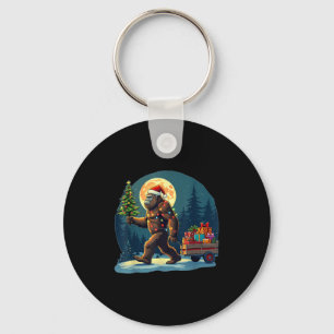 Bigfoot Santa Hat Christmas Tree Lights Xmas Sasqu Key Ring