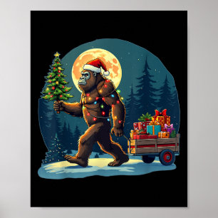 Bigfoot Santa Hat Christmas Tree Lights Xmas Sasqu Poster