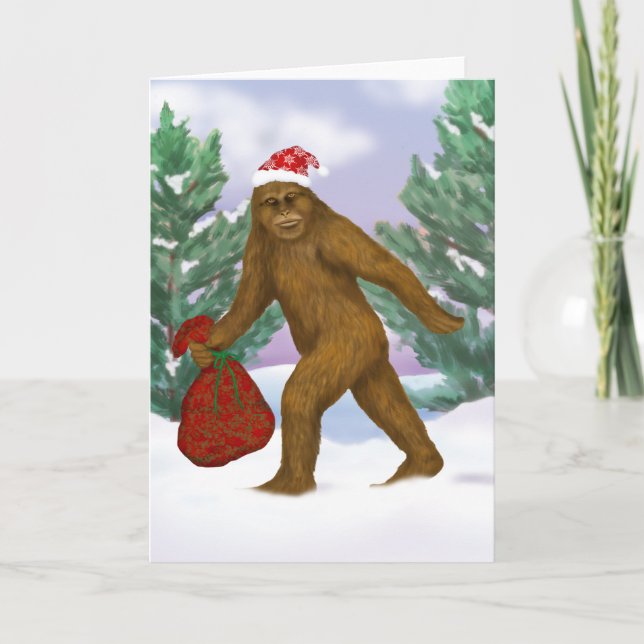 Bigfoot Santa Holiday Greeting Card (Front)