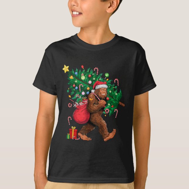 Bigfoot Santa Most Wonderful Christmas Tree Lights T-Shirt (Front)