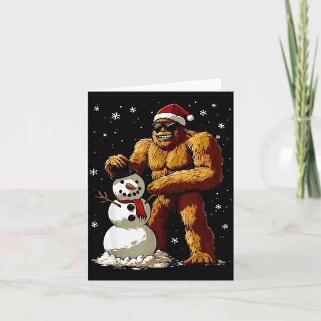 Bigfoot Santa Snowman Kids Boys Men Xmas Christmas Card (Front)