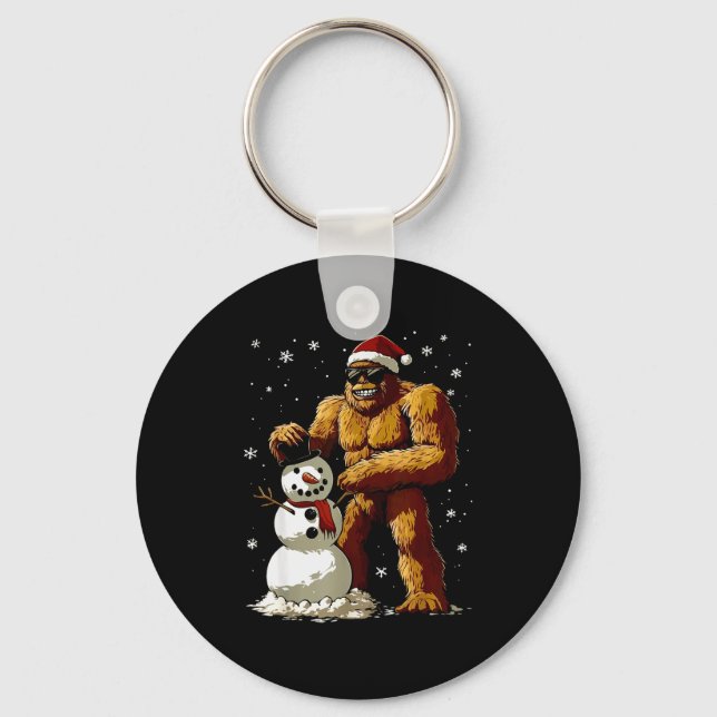 Bigfoot Santa Snowman Kids Boys Men Xmas Christmas Key Ring (Front)