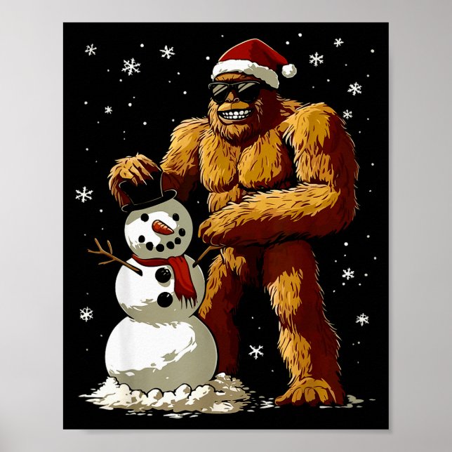 Bigfoot Santa Snowman Kids Boys Men Xmas Christmas Poster (Front)