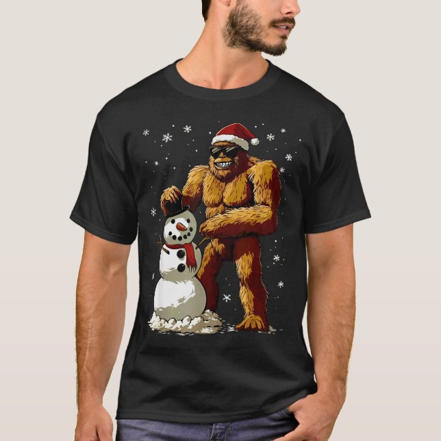 Bigfoot Santa Snowman Kids Boys Men Xmas Christmas T-Shirt (Front)