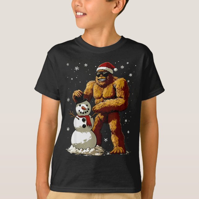 Bigfoot Santa Snowman Kids Boys Men Xmas Christmas T-Shirt (Front)