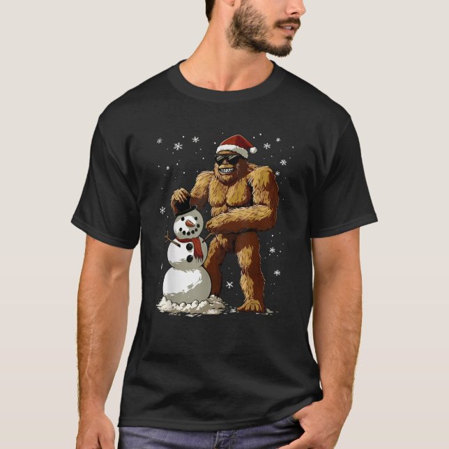 Bigfoot Santa Snowman Kids Boys Men Xmas Christmas T-Shirt (Front)