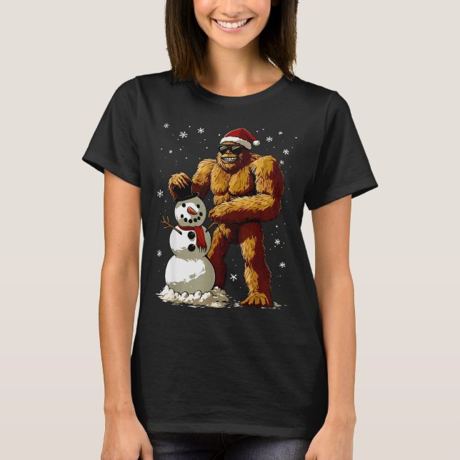 Bigfoot Santa Snowman Kids Boys Men Xmas Christmas T-Shirt (Front)