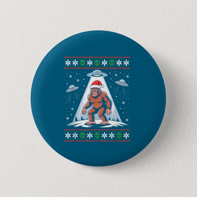 Bigfoot Santa Ufo Alien Funny Ugly Christmas Sweat 6 Cm Round Badge (Front)