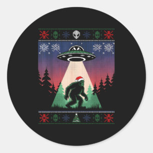 Bigfoot Santa Ufo Alien Funny Ugly Christmas Sweat Classic Round Sticker