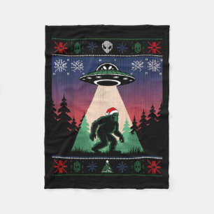 Bigfoot Santa Ufo Alien Funny Ugly Christmas Sweat Fleece Blanket