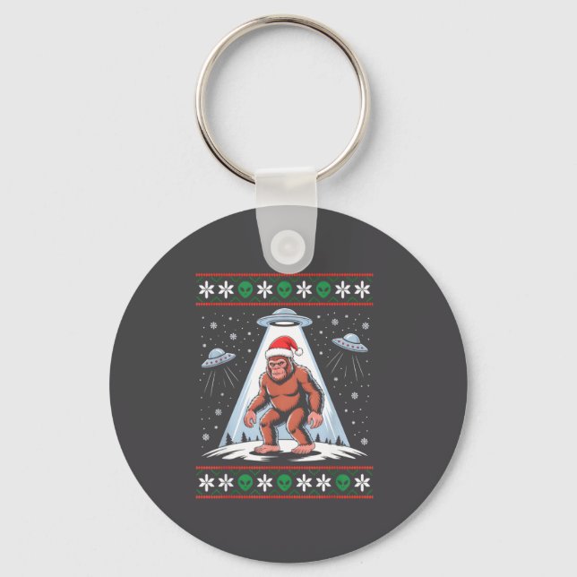 Bigfoot Santa Ufo Alien Funny Ugly Christmas Sweat Key Ring (Front)