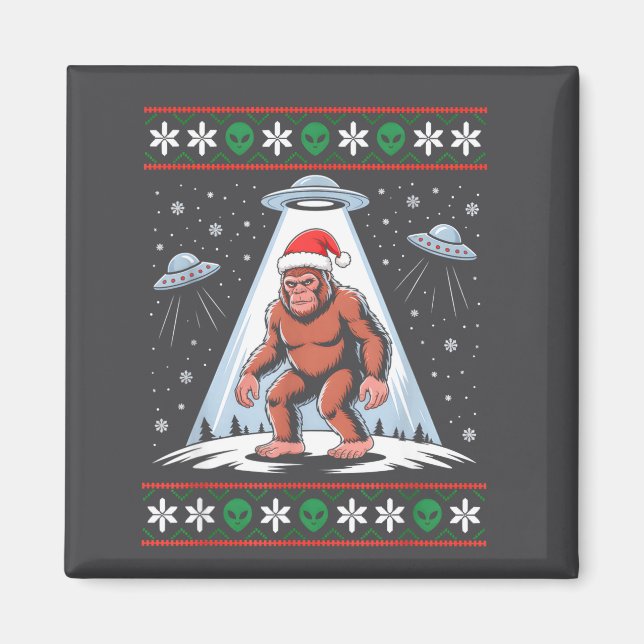Bigfoot Santa Ufo Alien Funny Ugly Christmas Sweat Magnet (Front)