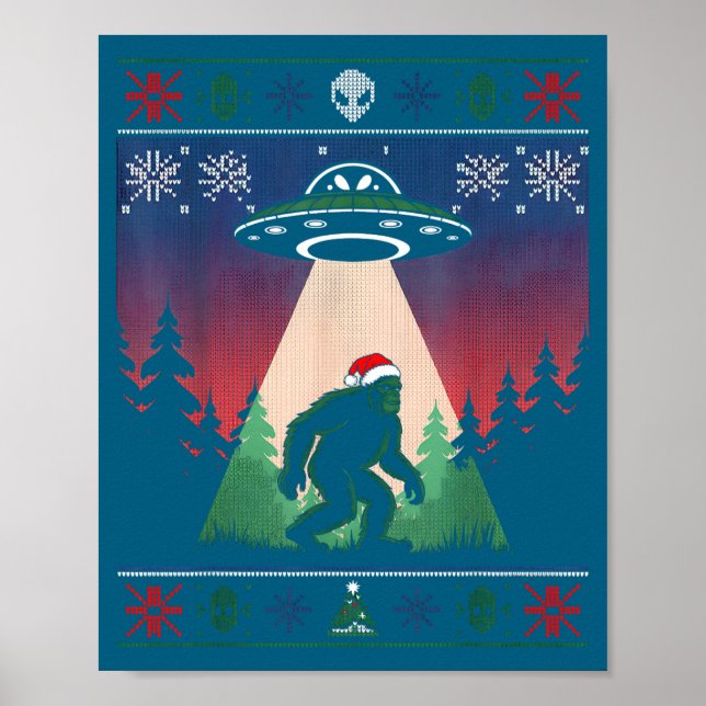Bigfoot Santa Ufo Alien Funny Ugly Christmas Sweat Poster (Front)