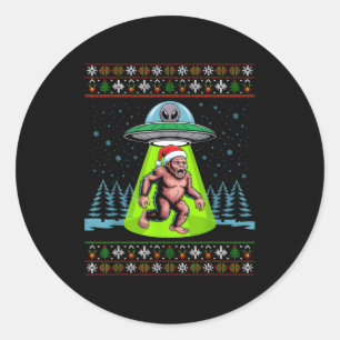 Bigfoot Santa Ufo Sasquatch Funny Ugly Christmas S Classic Round Sticker