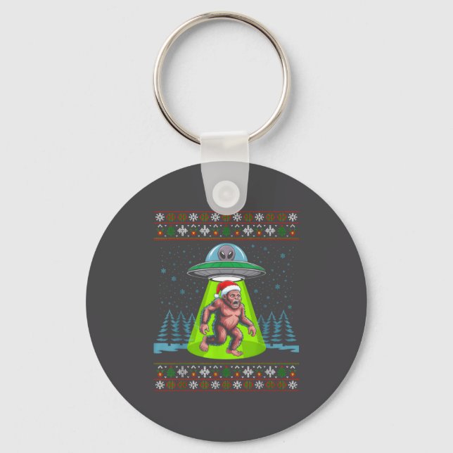 Bigfoot Santa Ufo Sasquatch Funny Ugly Christmas S Key Ring (Front)