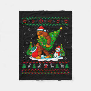 Bigfoot Santa Ugly Christmas Tree Funny Xmas Light Fleece Blanket