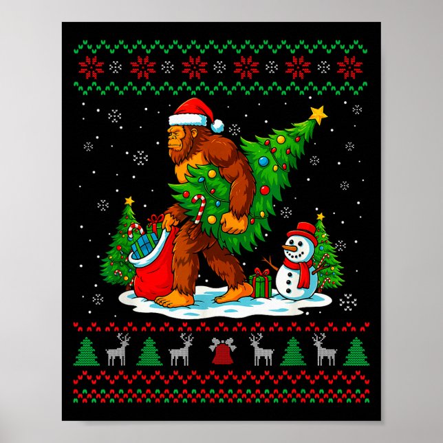 Bigfoot Santa Ugly Christmas Tree Funny Xmas Light Poster (Front)