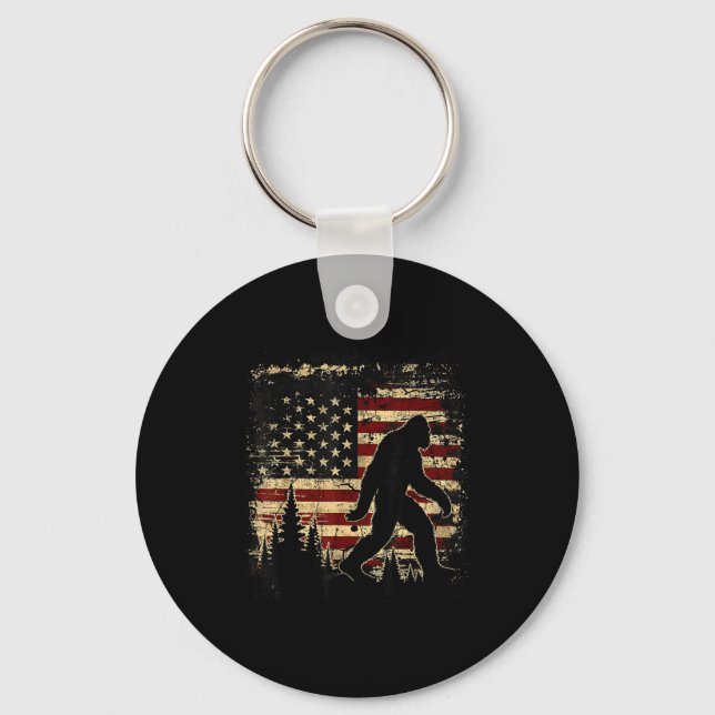 Bigfoot sasquatch 4th of july patriotic american key ring (Front)