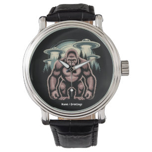 Bigfoot Sasquatch Alien UFO Funny Graphic Design Watch