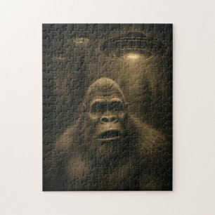 Bigfoot Sasquatch Alien UFO Funny Jigsaw Puzzle
