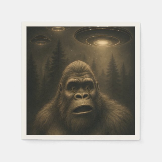 Bigfoot Sasquatch Alien UFO Funny Napkin (Front)