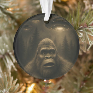 Bigfoot Sasquatch Alien UFO Funny Ornament