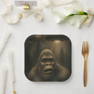 Bigfoot Sasquatch Alien UFO Funny Paper Plate