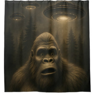 Bigfoot Sasquatch Alien UFO Funny Shower Curtain