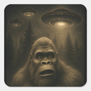 Bigfoot Sasquatch Alien UFO Funny Square Sticker