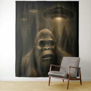 Bigfoot Sasquatch Alien UFO Funny Tapestry