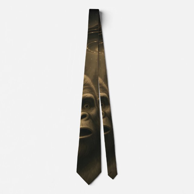 Bigfoot Sasquatch Alien UFO Funny Tie (Front)