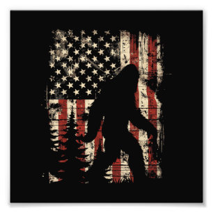 Bigfoot Sasquatch America Flag Patriotic Men Women Photo Print