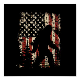 Bigfoot Sasquatch America Flag Patriotic Men Women Poster