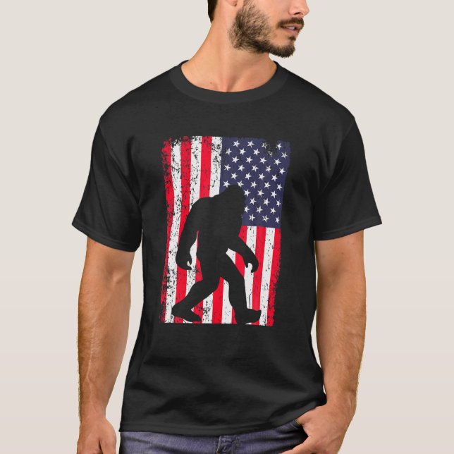 Bigfoot Sasquatch American Flag T-Shirt (Front)