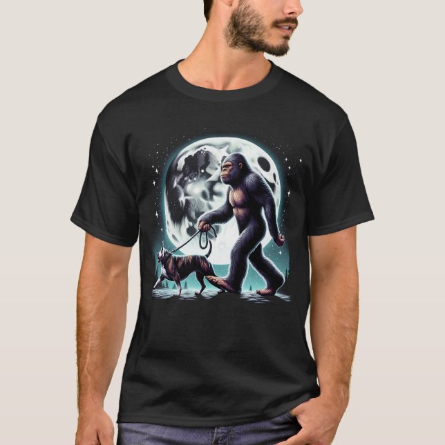 Bigfoot Sasquatch American Staffordshire Terrier T-Shirt (Front)