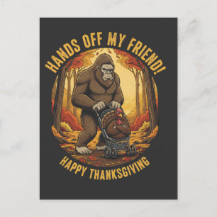 Bigfoot Sasquatch and Turkey in Thanksgiving autum Postcard