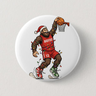 Bigfoot Sasquatch Basketball Christmas 2026 Holida 6 Cm Round Badge