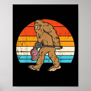 Bigfoot Sasquatch Bbq Retro Barbecue Grilling Men Poster