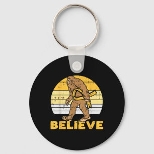 Bigfoot Sasquatch Believe Childhood Cancer Ribbon Key Ring