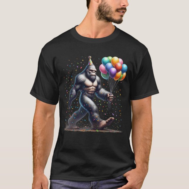 Bigfoot Sasquatch Birthday Party Hat Balloons T-Shirt (Front)