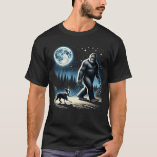 Bigfoot Sasquatch Boston Terrier Walking Dog T-Shirt