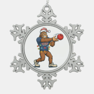Bigfoot Sasquatch Bowling Funny Holiday Sports Snowflake Pewter Christmas Ornament