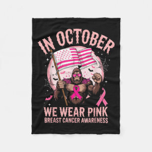 Bigfoot Sasquatch Breast Cancer Awareness Pink Rib Fleece Blanket
