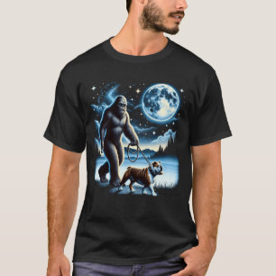 Bigfoot Sasquatch Bulldog Walking Dog Lover Moon T-Shirt