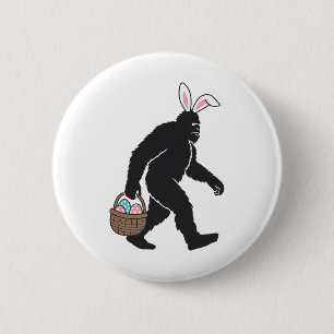 Bigfoot Sasquatch Bunny Ears Carrying Easter Egg B 6 Cm Round Badge