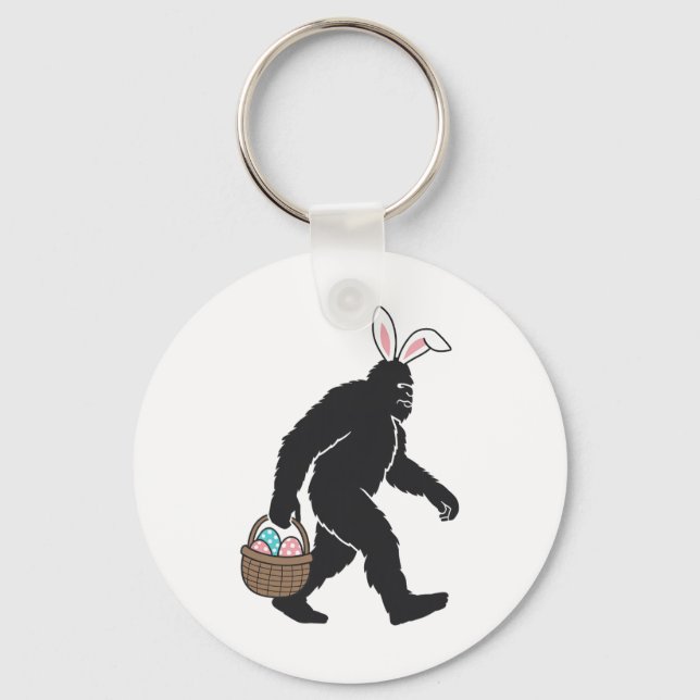 Bigfoot Sasquatch Bunny Ears Carrying Easter Egg B Key Ring (Front)